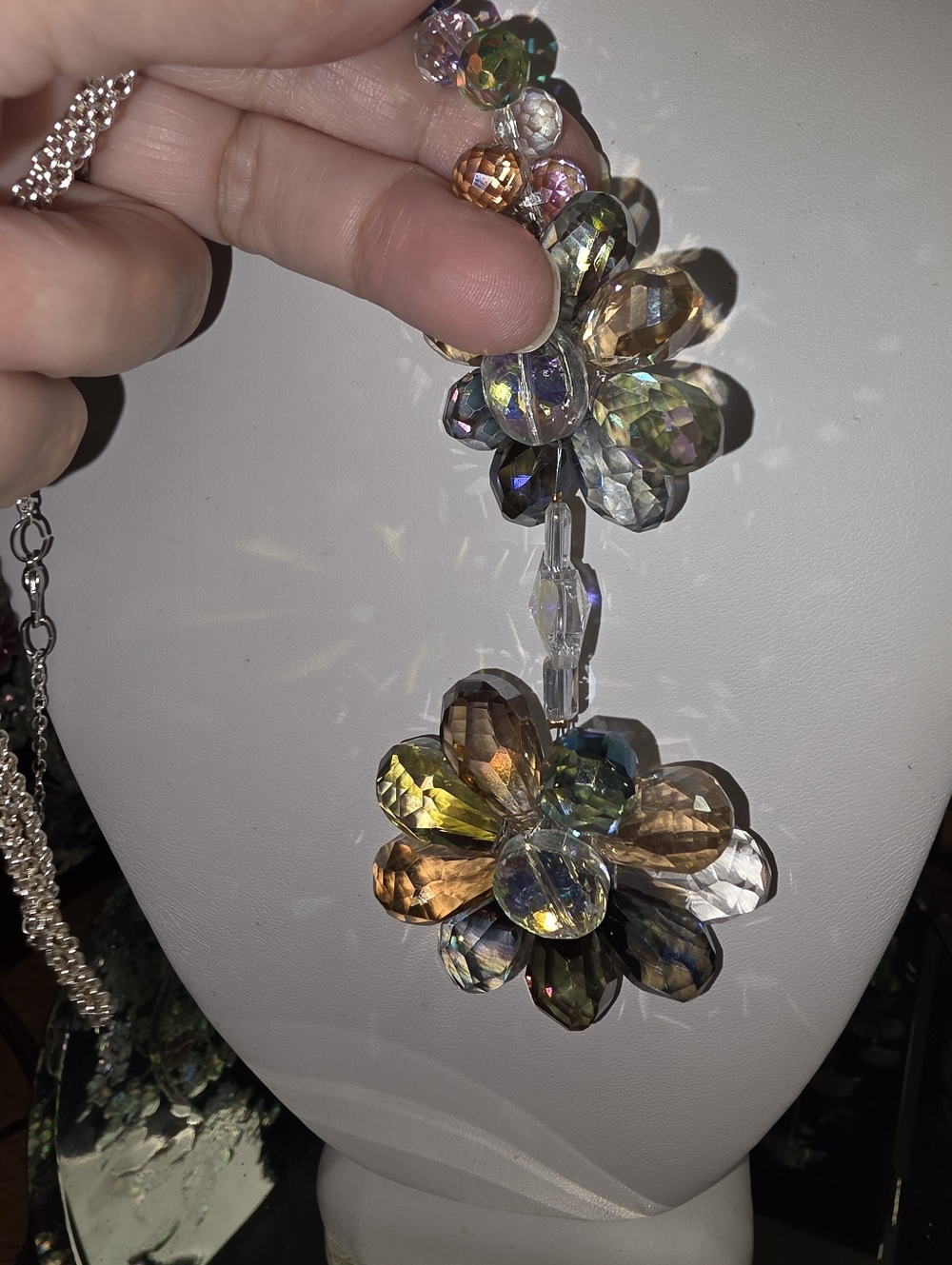 Aurora Borealis Flower and Butterfly Silver-tone Necklace - Picture 8 of 8